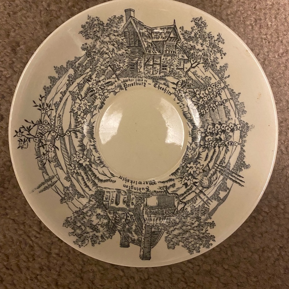 Vintage Ceramic Plate with Black Design